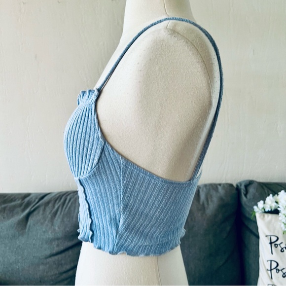 Blue Ribbed Crop Top - Picture 3 of 8